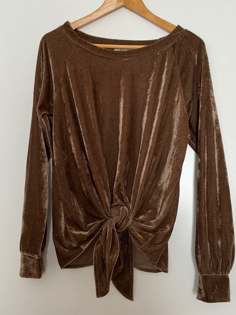 Amelia James Brown Velvet Tie-Front Long Sleeve Top